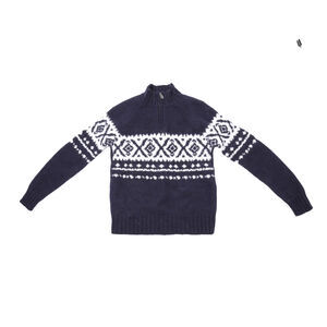The Men's Store Quarter Zip Patterned Sweater Navy Size M 1907